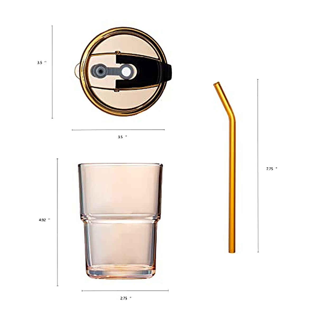 Amber Glass Tumblers - 2-Piece Straw & Lid Set