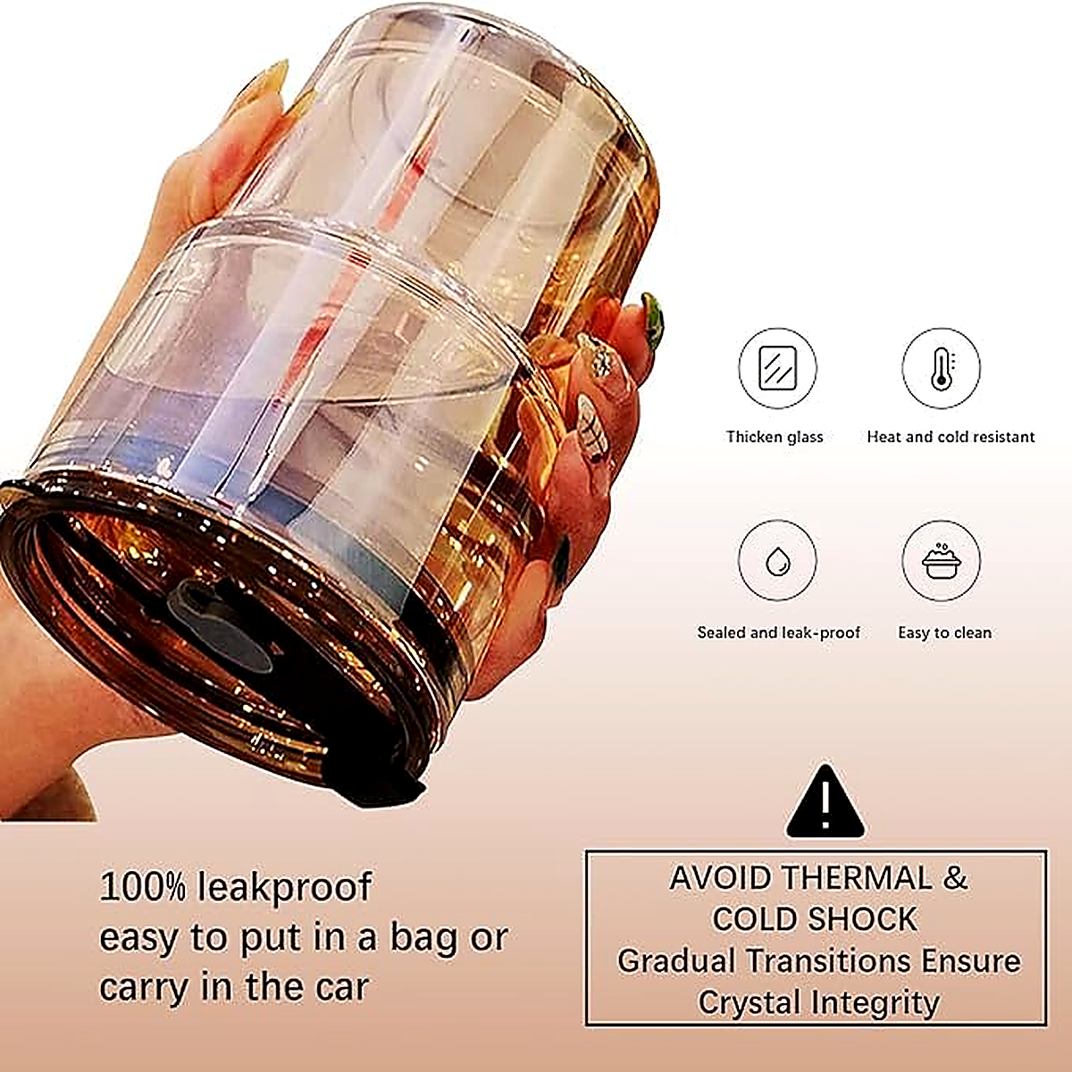 Amber Glass Tumblers - 2-Piece Straw & Lid Set