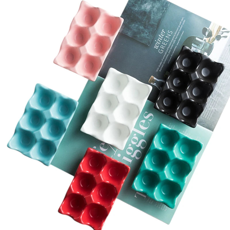 Ceramic Egg Holder Tray 6 Egg Kitchen Storage Organizer