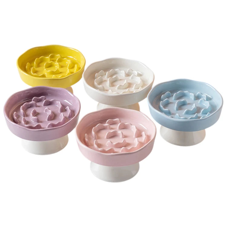 Ceramic Elevated Slow Food Bowl | Anti-Choking Non-Slip Pet Feeder