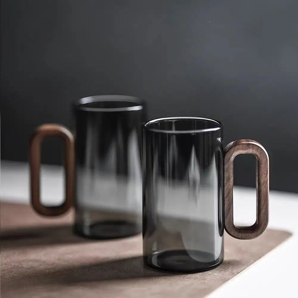 Wabi-Sabi Glass Mug with Solid Wood Handle (350ml)