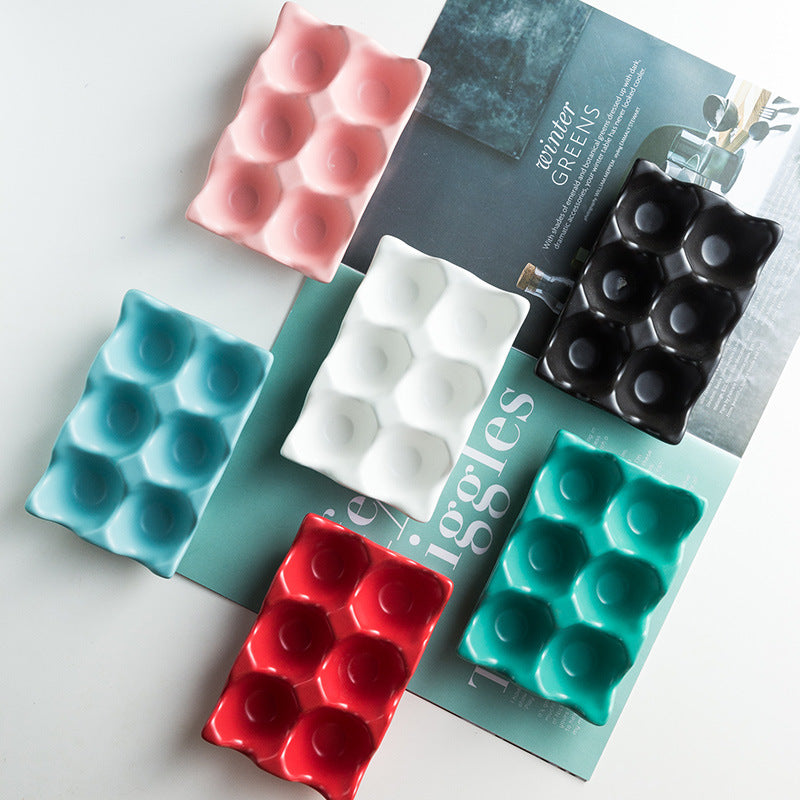 Ceramic Egg Holder Tray 6 Egg Kitchen Storage Organizer