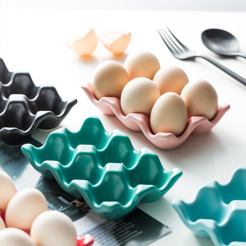 Ceramic Egg Holder Tray 6 Egg Kitchen Storage Organizer