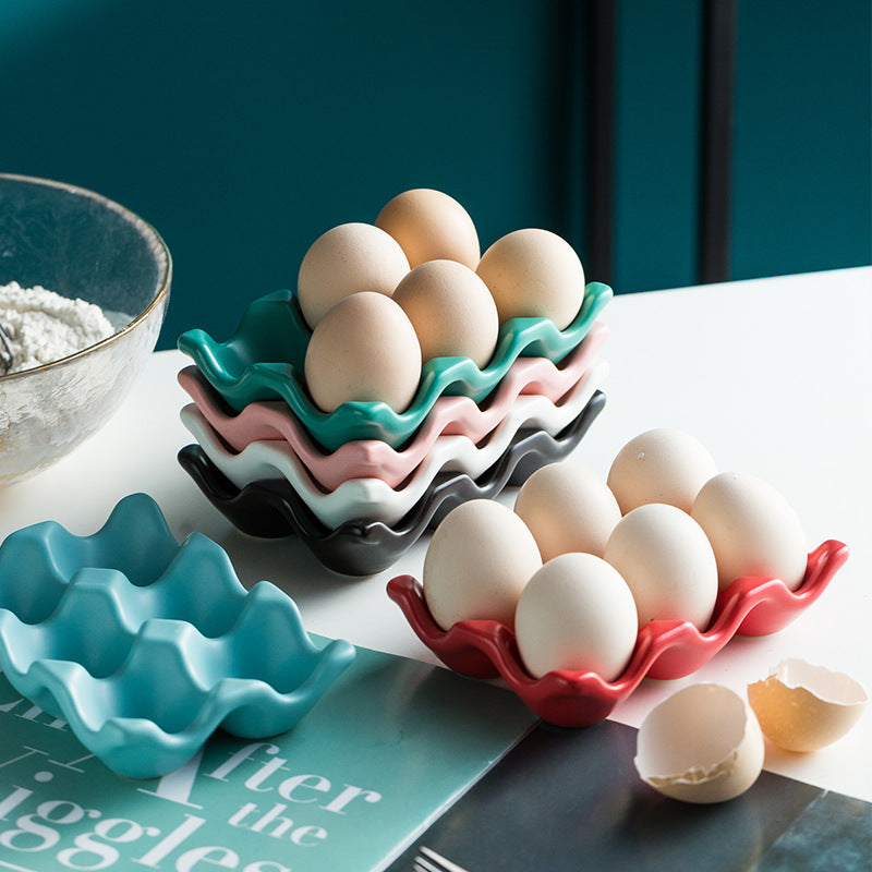 Ceramic Egg Holder Tray 6 Egg Kitchen Storage Organizer
