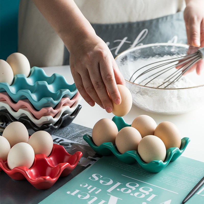Ceramic Egg Holder Tray 6 Egg Kitchen Storage Organizer