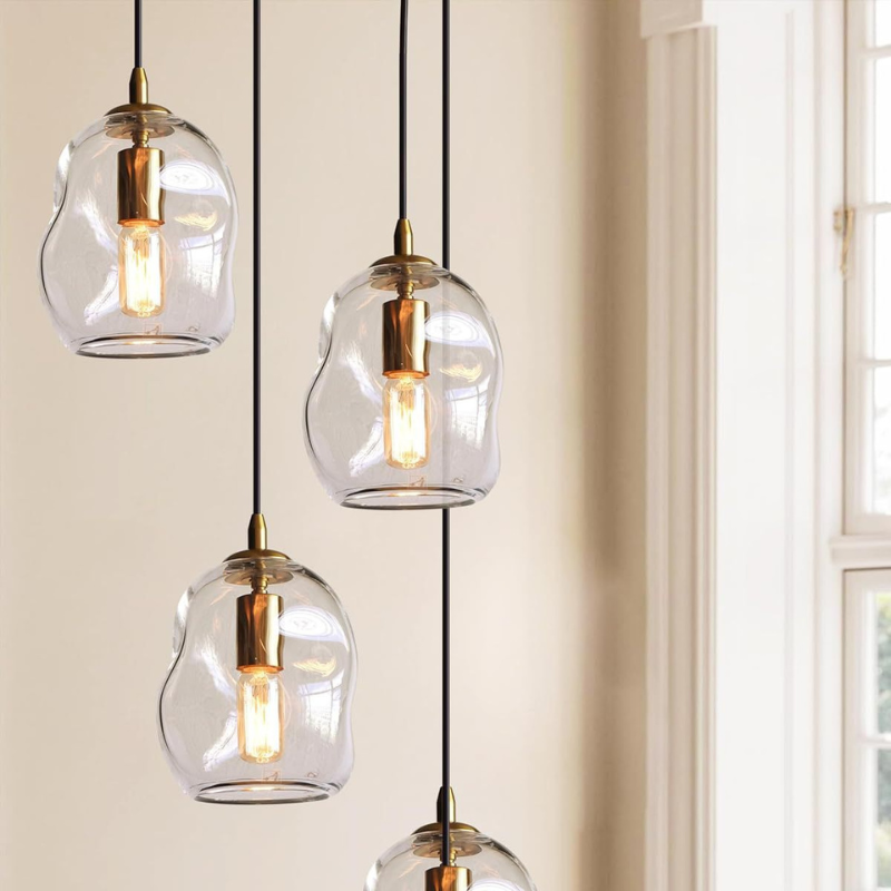 Modern Glass Pendant Lights Set of 2 - Adjustable Cord