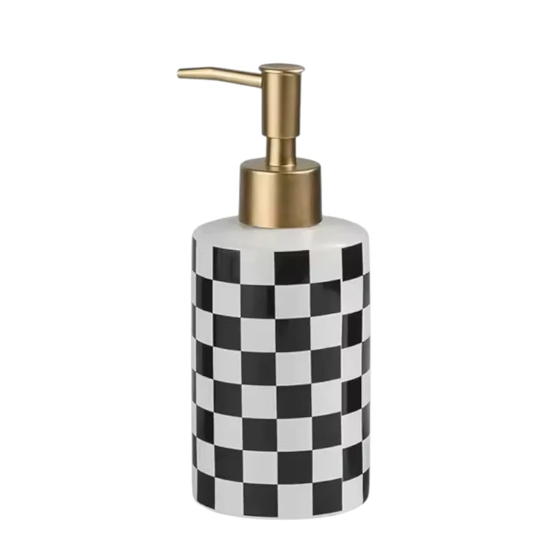 Checkerboard Ceramic Soap Dispenser | Modern Retro Pump Bottle