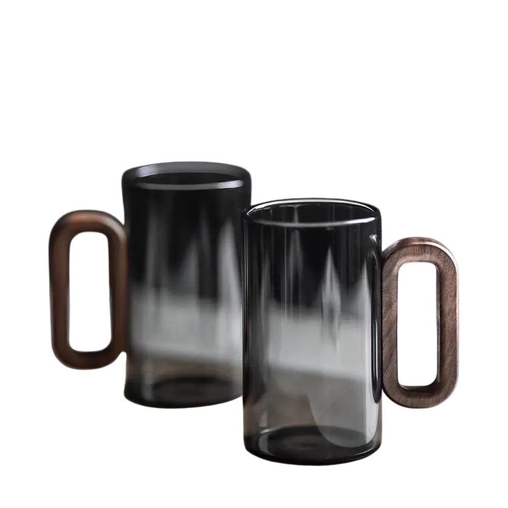 Wabi-Sabi Glass Mug with Solid Wood Handle (350ml)