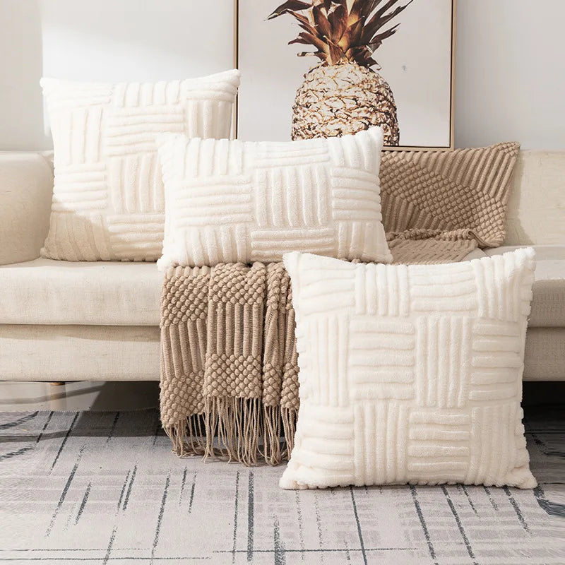 Cream White Faux Fur Pillow Cover