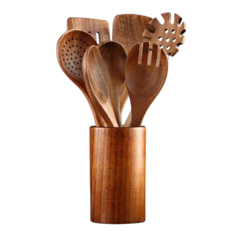 Premium Teak | Acacia Wood Cooking Utensil Set – 9-Piece Collection