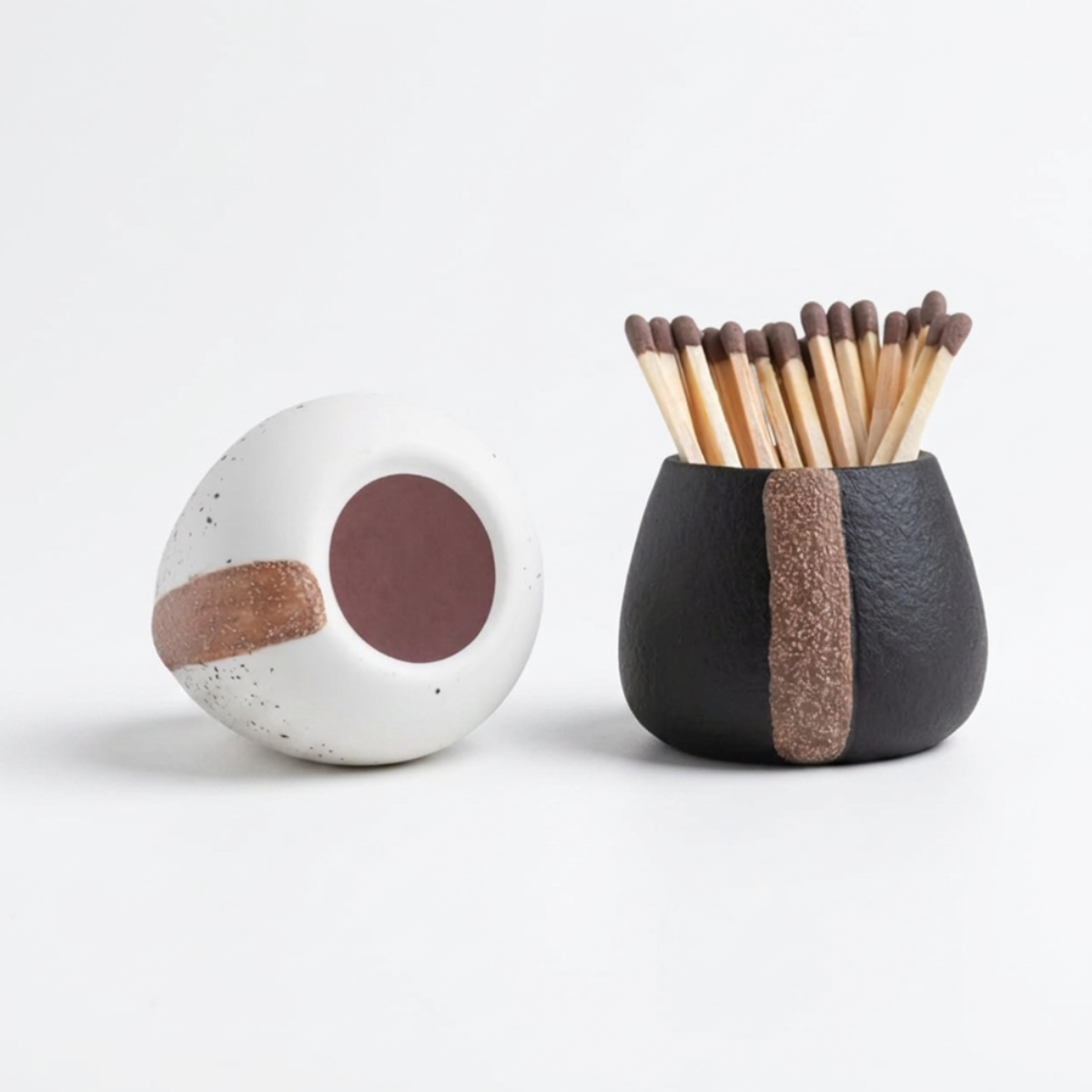 Ceramic Match Holder with Striker Set of 2