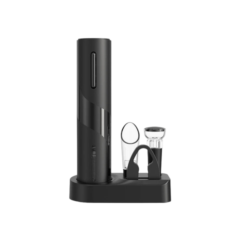 Electric Wine Opener Set 4-in-1 Rechargeable Stainless Steel with Vacuum Stopper, Pourer and Foil Cutter