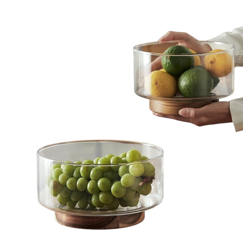 Glass Bowl with Wooden Base