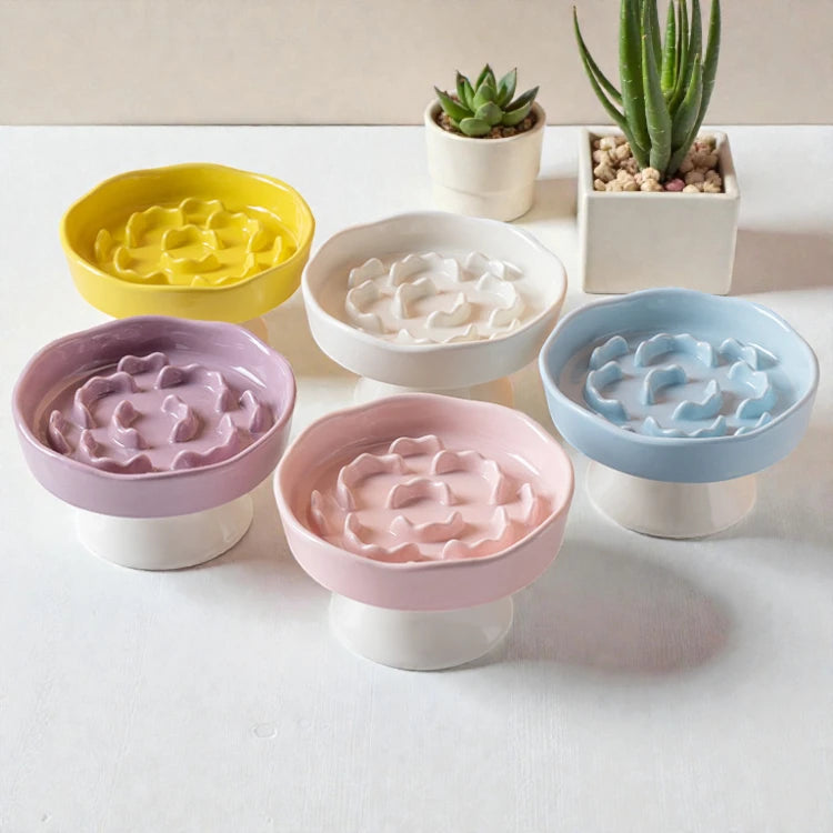 Ceramic Elevated Slow Food Bowl | Anti-Choking Non-Slip Pet Feeder