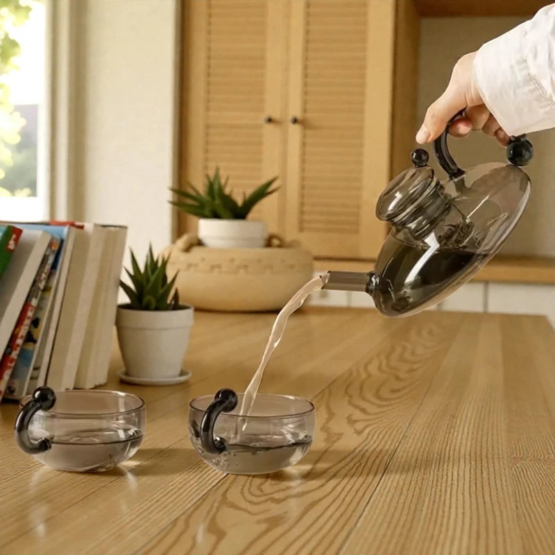 Nordic High-Borosilicate Glass Teapot | Mouse Tail Handle