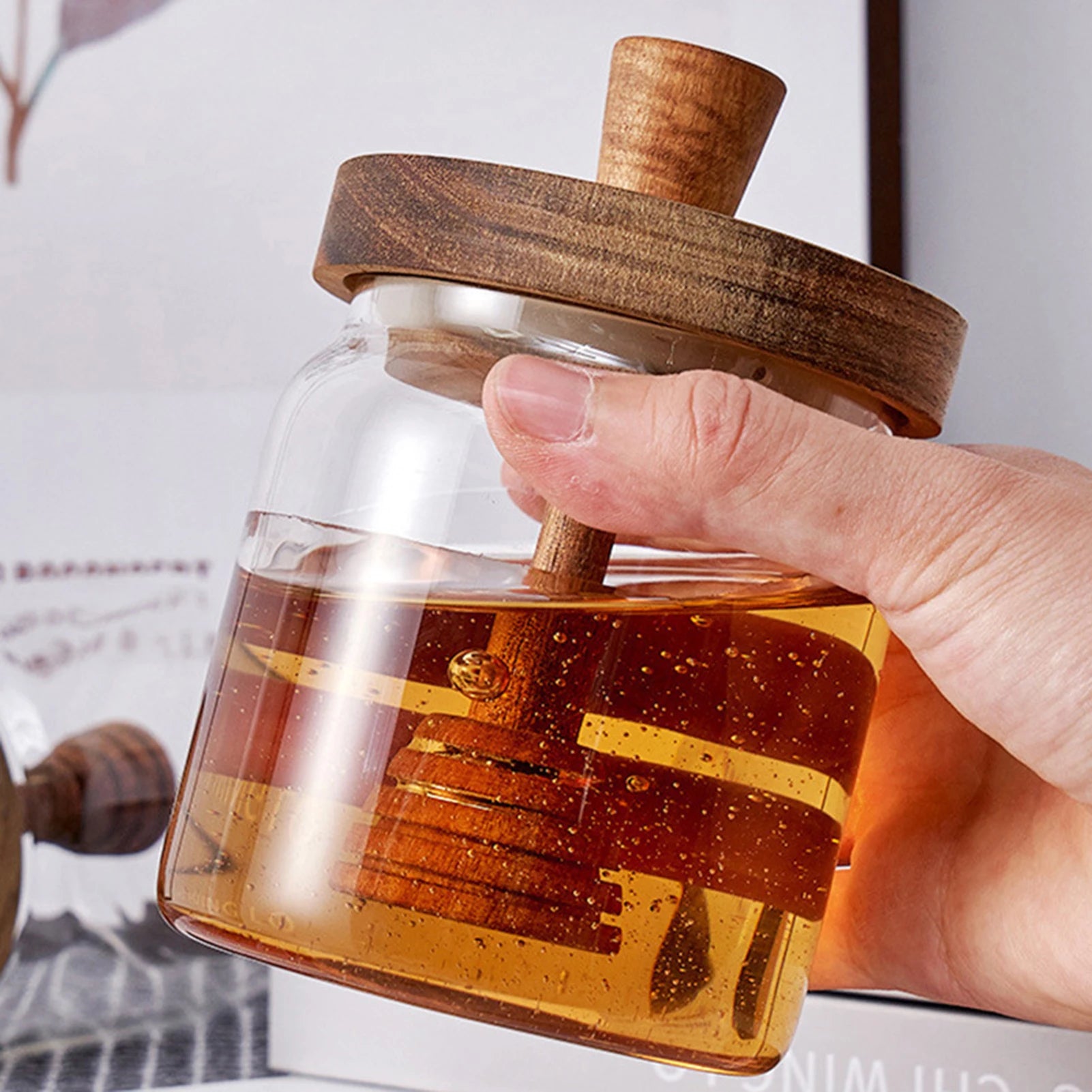Glass Honey Jar with Dipper and Lid