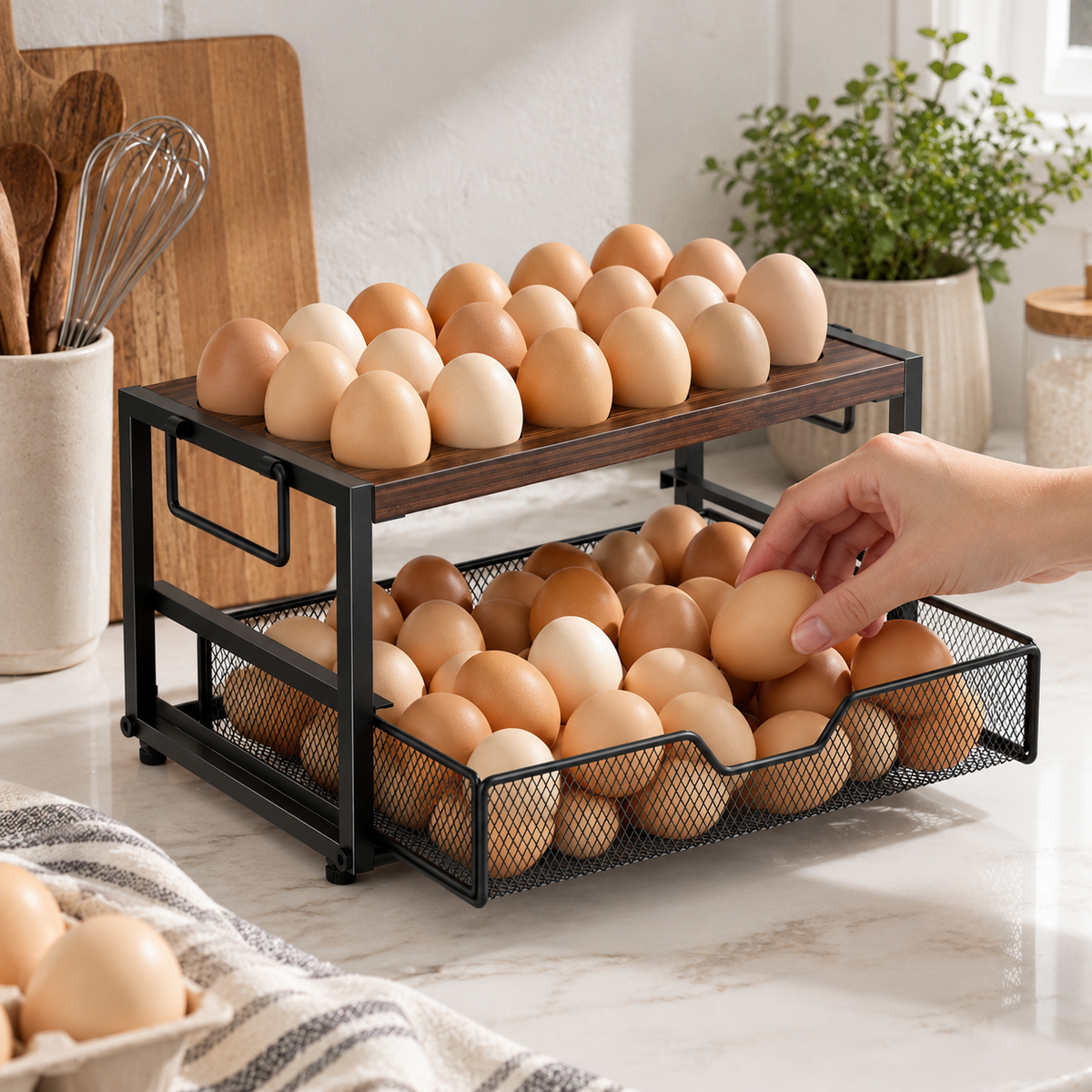 2-Tier Egg Storage Rack with Drawer