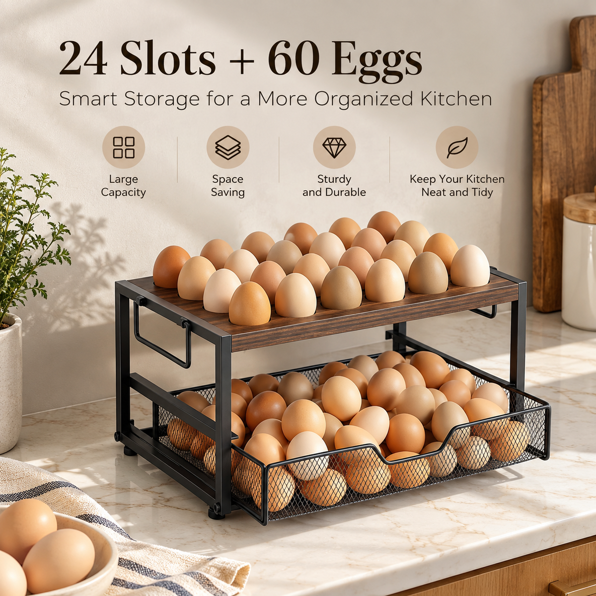 2-Tier Egg Storage Rack with Drawer