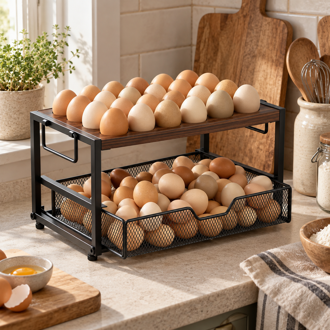 2-Tier Egg Storage Rack with Drawer
