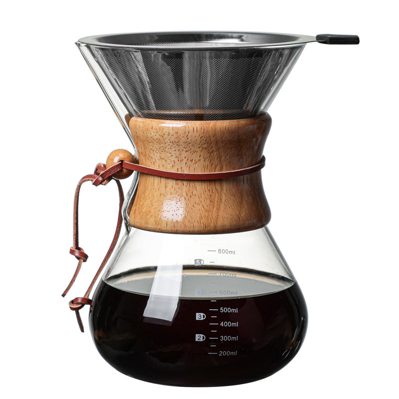 Borosilicate Glass Pour-Over Coffee Maker with Reusable Stainless Steel Filter