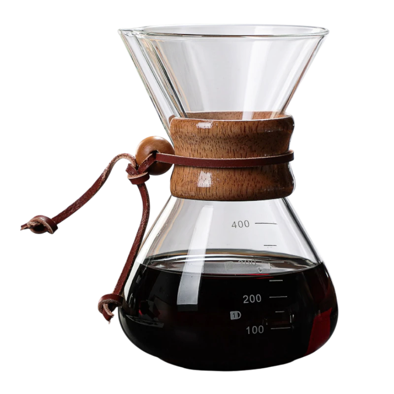Borosilicate Glass Pour-Over Coffee Maker with Reusable Stainless Steel Filter