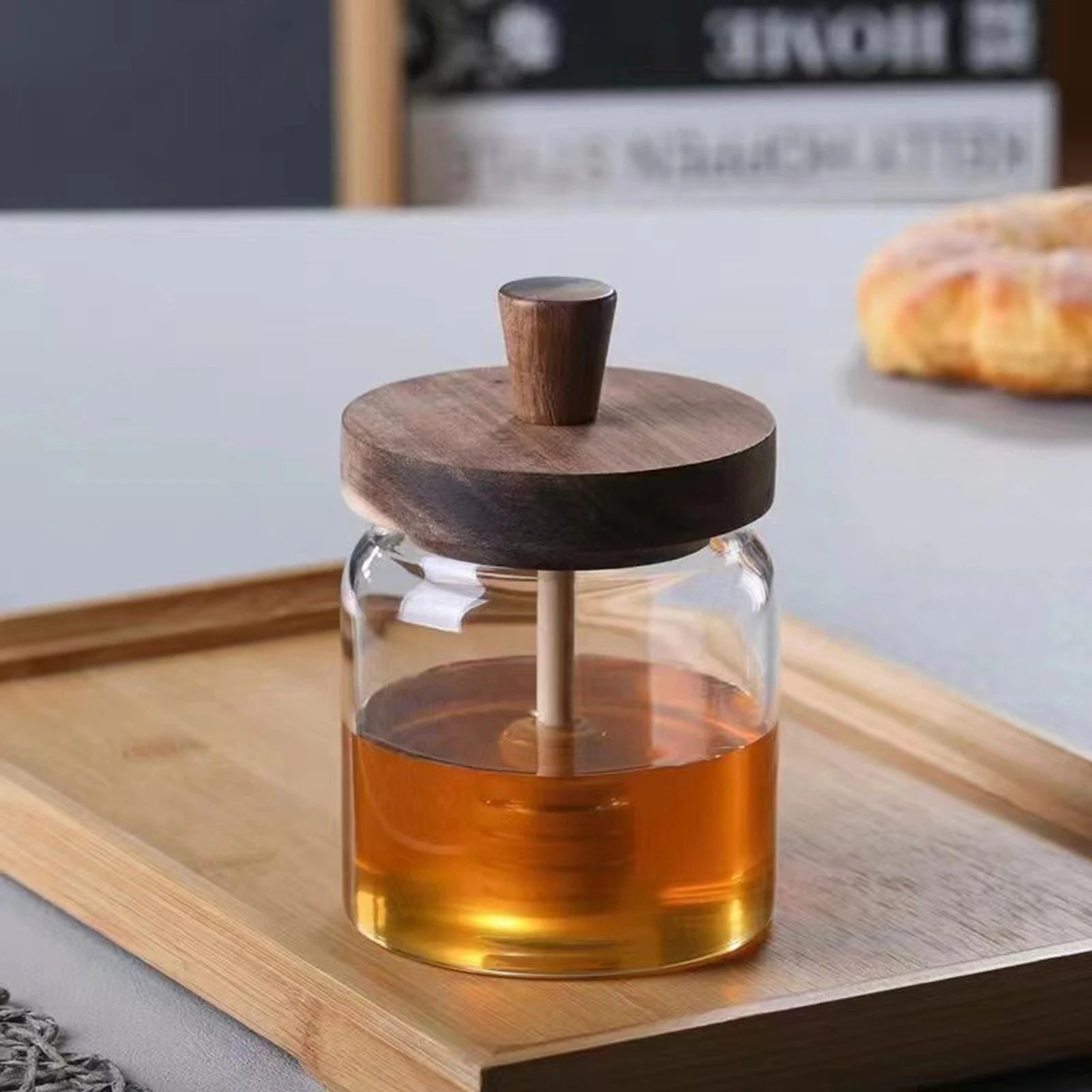 Glass Honey Jar with Dipper and Lid
