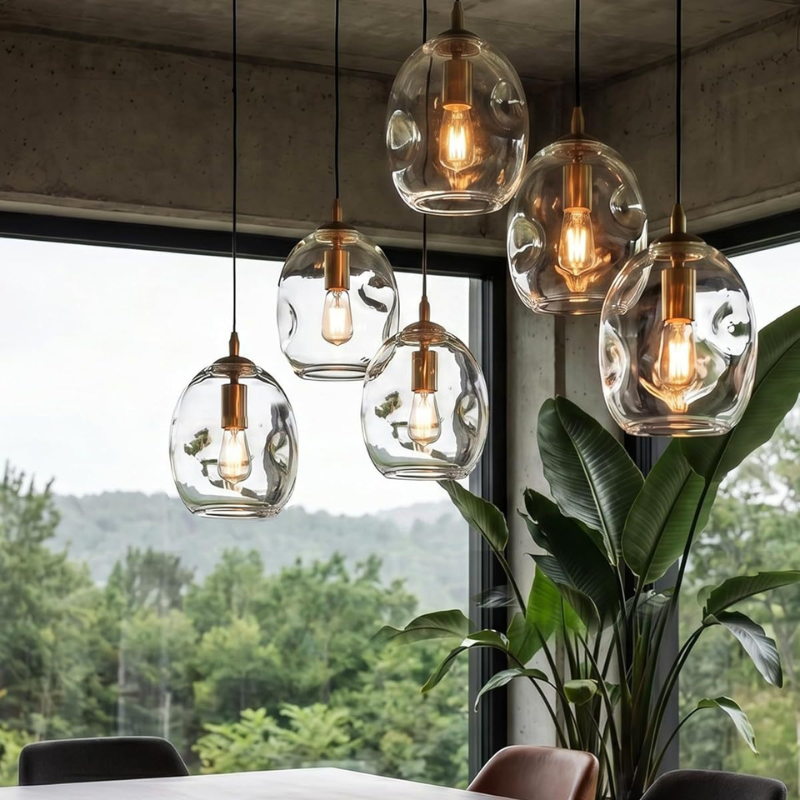 Modern Glass Pendant Lights Set of 2 - Adjustable Cord
