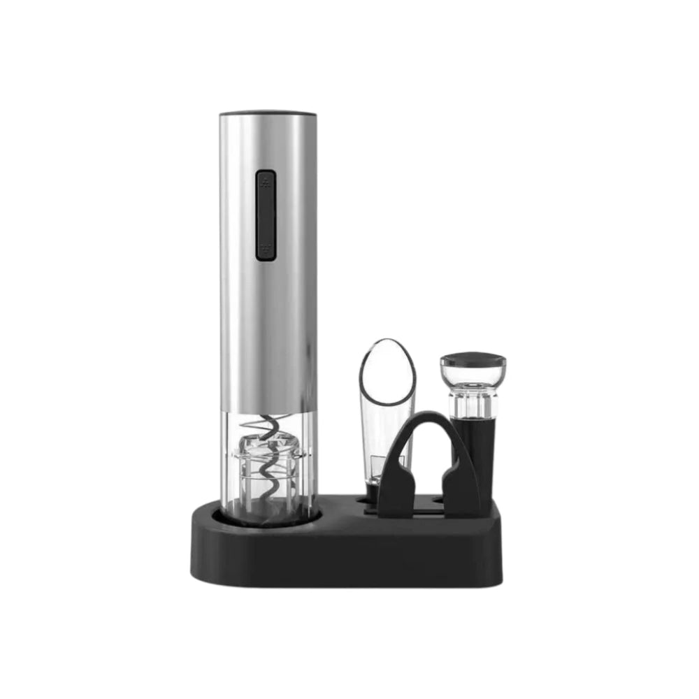 Electric Wine Opener Set 4-in-1 Rechargeable Stainless Steel with Vacuum Stopper, Pourer and Foil Cutter