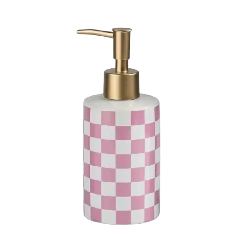 Checkerboard Ceramic Soap Dispenser | Modern Retro Pump Bottle