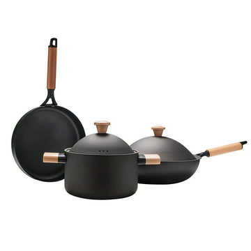3-Piece Nonstick Iron Wok Cookware Set