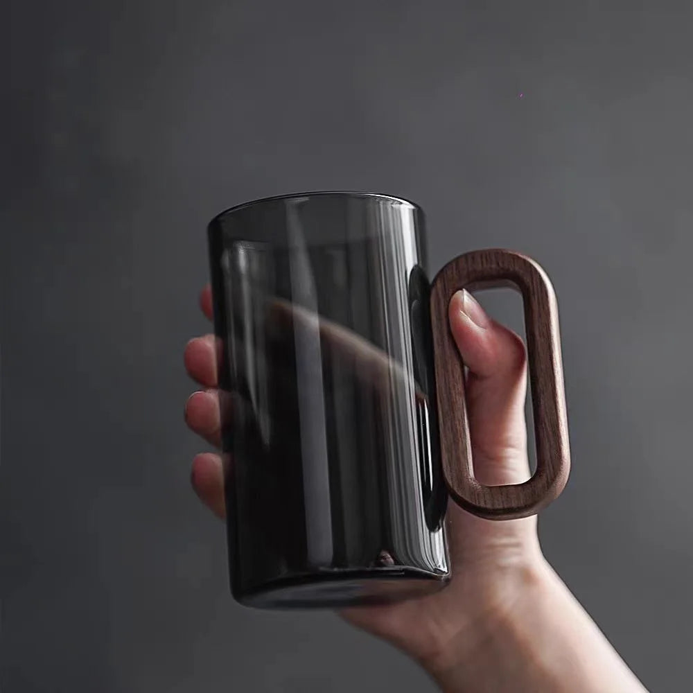 Wabi-Sabi Glass Mug with Solid Wood Handle (350ml)