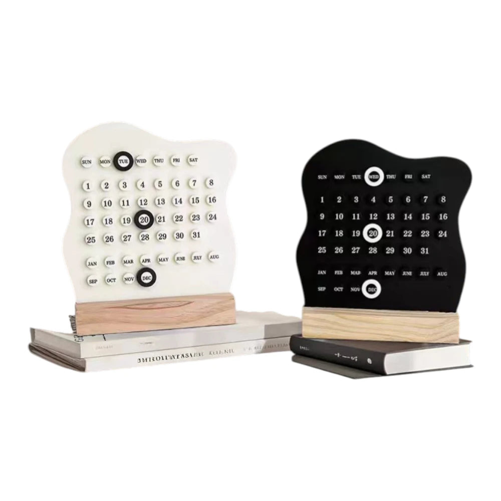 Perpetual Desk Calendar Acrylic Manual Date Display 5.9 x 4.7 in with Stand