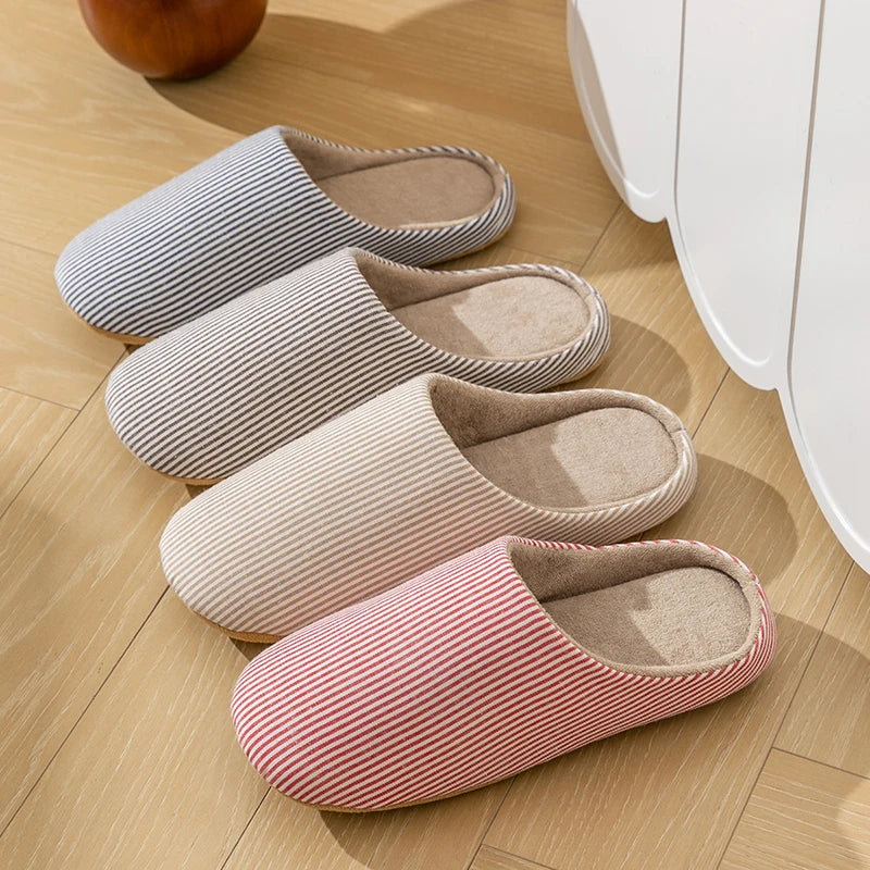 Cotton Home Slippers – Soft Striped Non-Slip Indoor Slides