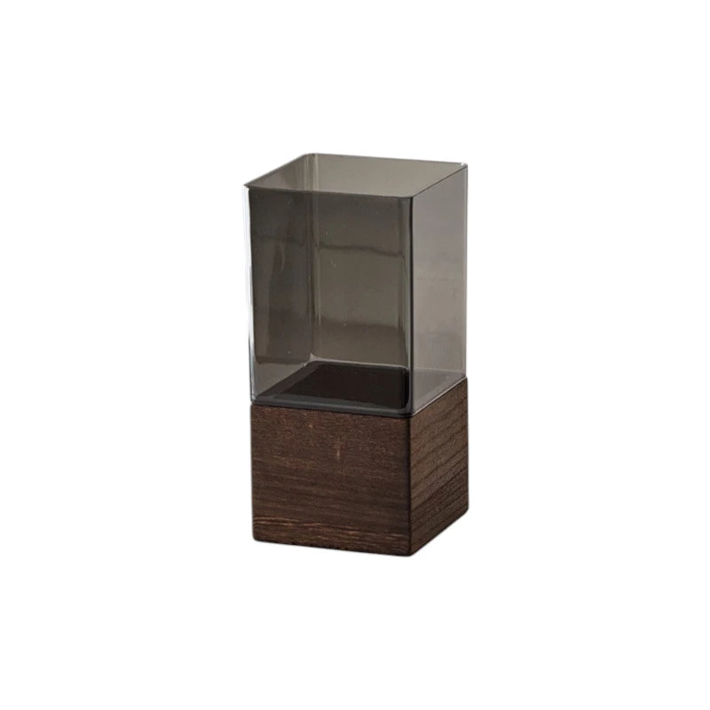 Modern Rectangular Acrylic Vase with Wooden Base