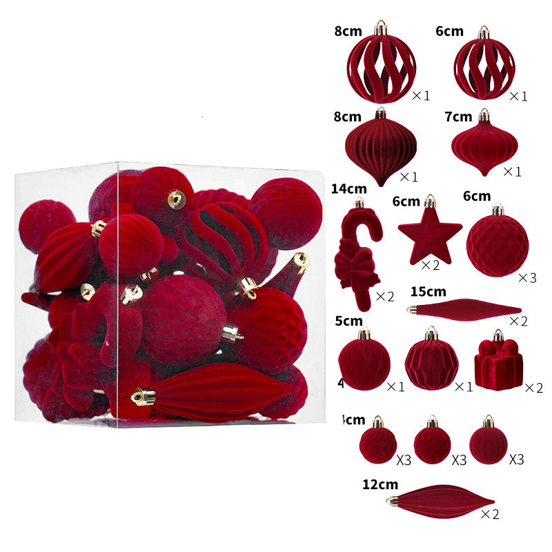 Velvet Christmas Ornament Set – 28 pcs (Various Shapes & Sizes)