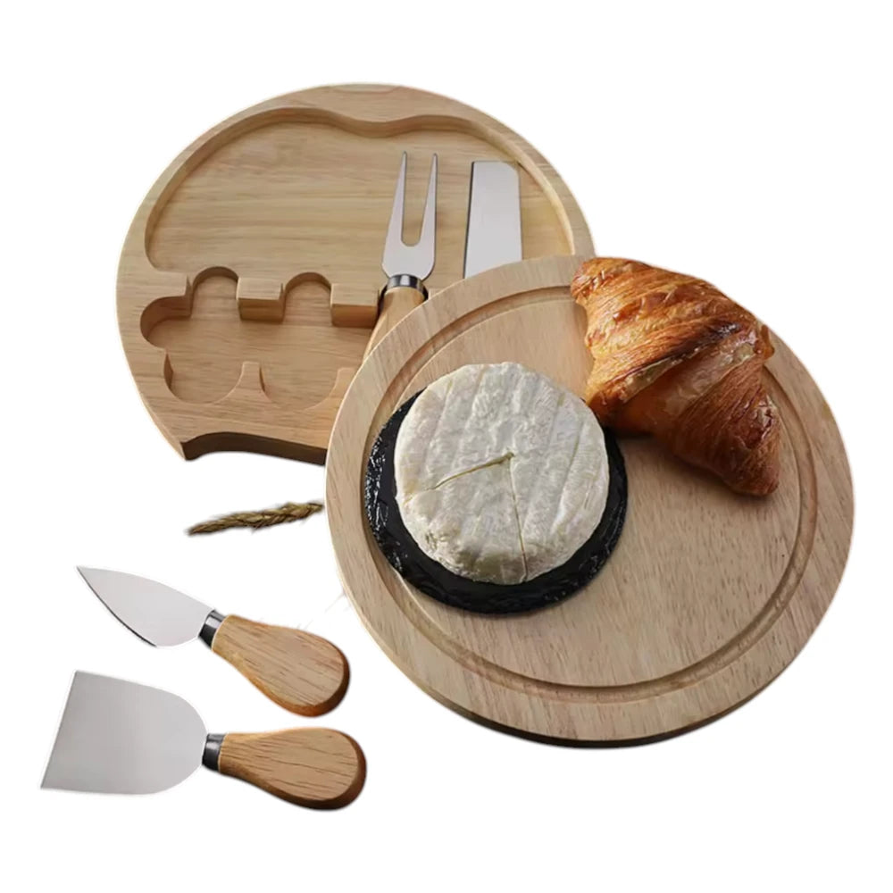 4-Piece Cheese Board Set with Bamboo Serving Tray and Stainless Steel Knives