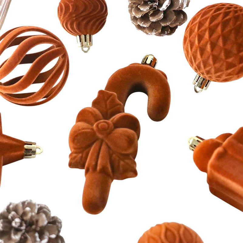 Velvet Christmas Ornament Set – 28 pcs (Various Shapes & Sizes)