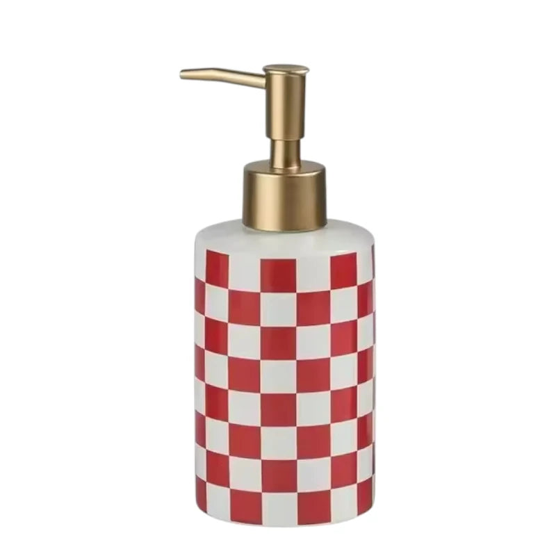 Checkerboard Ceramic Soap Dispenser | Modern Retro Pump Bottle