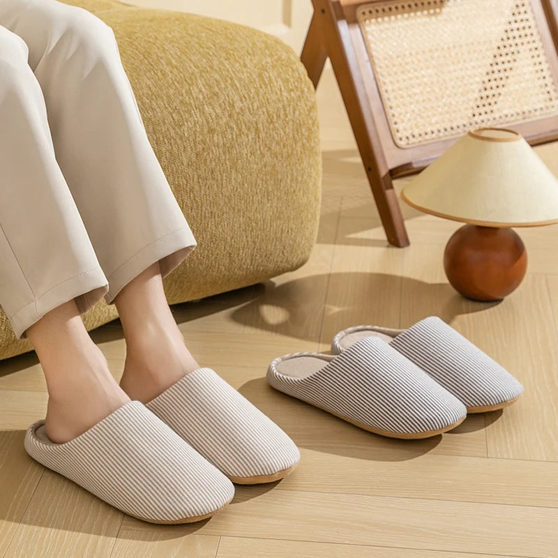 Cotton Home Slippers – Soft Striped Non-Slip Indoor Slides