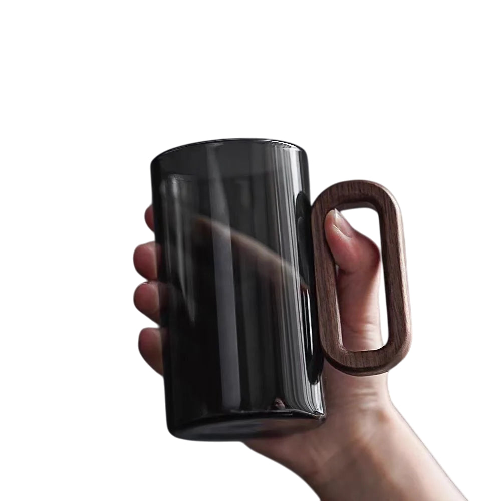 Wabi-Sabi Glass Mug with Solid Wood Handle (350ml)