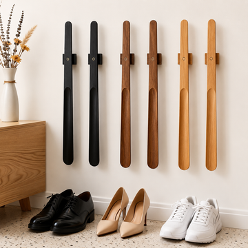 55cm long wooden shoe horn with magnetic wall mount