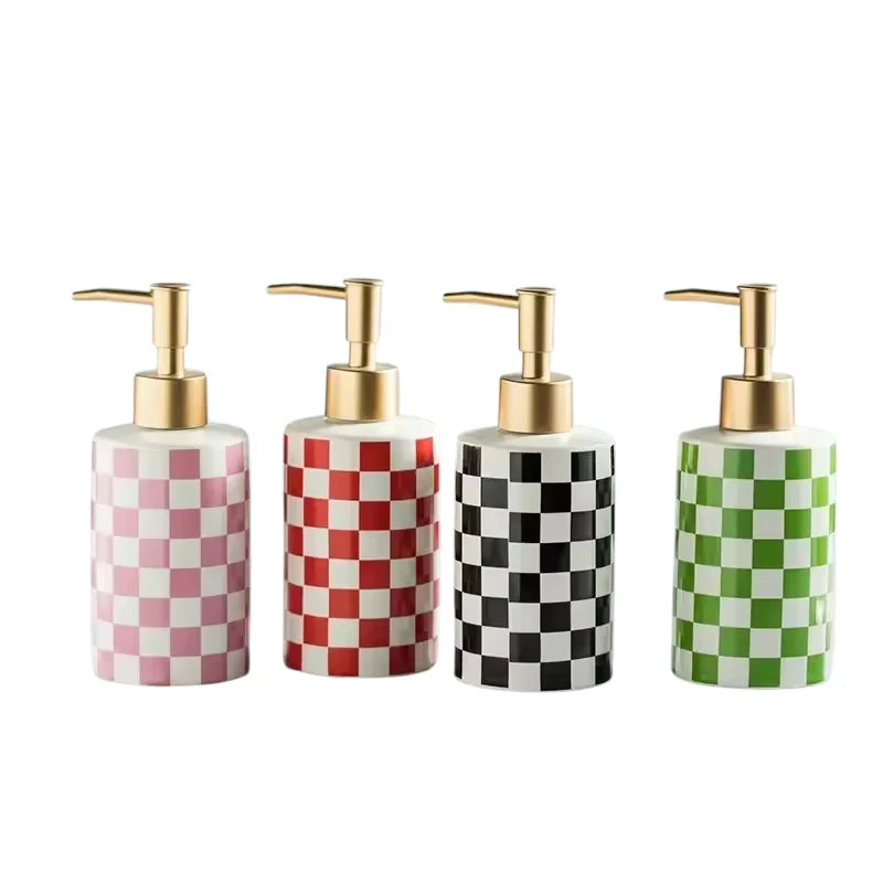 Checkerboard Ceramic Soap Dispenser | Modern Retro Pump Bottle