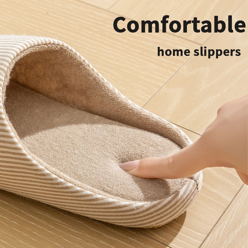 Cotton Home Slippers – Soft Striped Non-Slip Indoor Slides