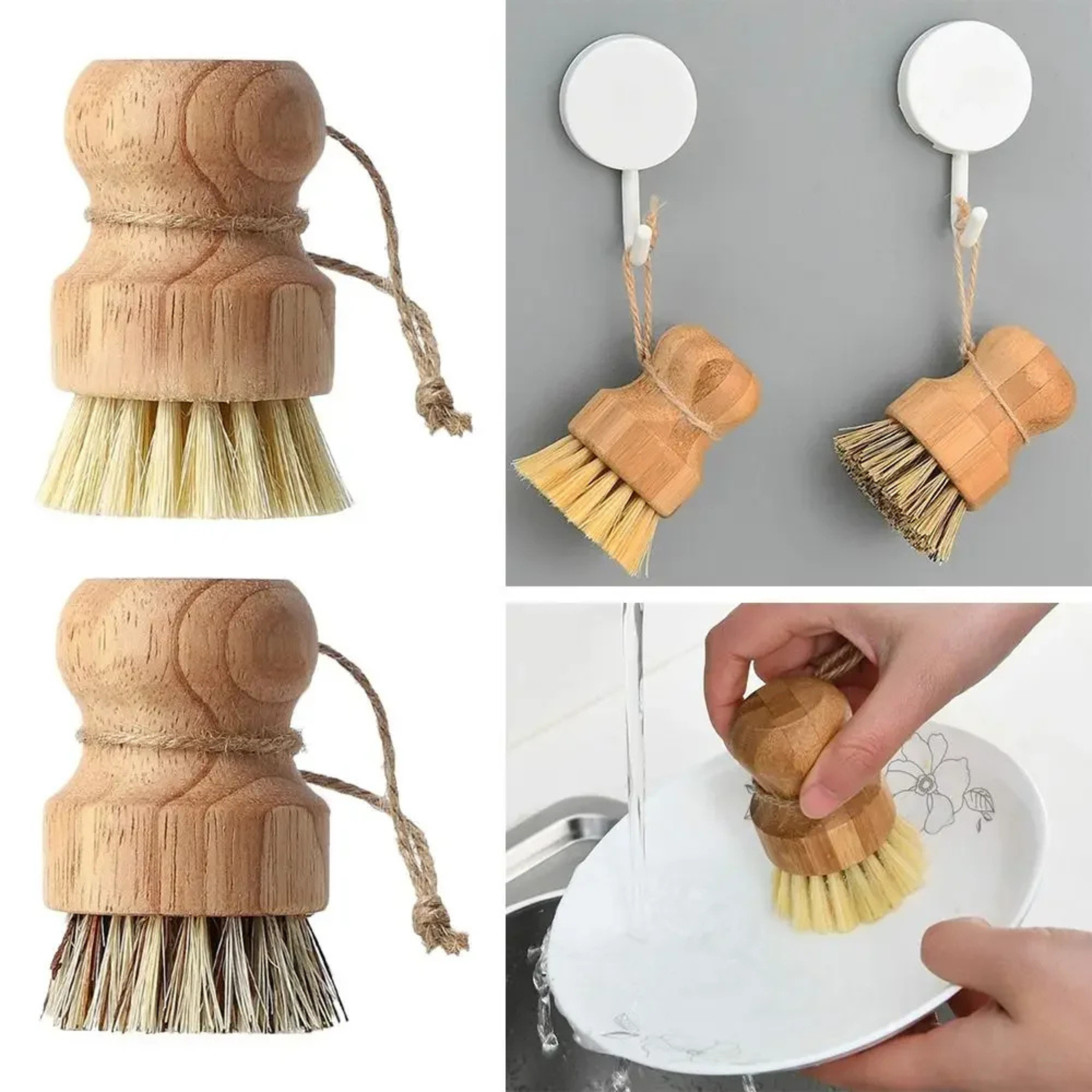Kitchen Cleaning Brush Set of 2 Wooden Dish Brushes