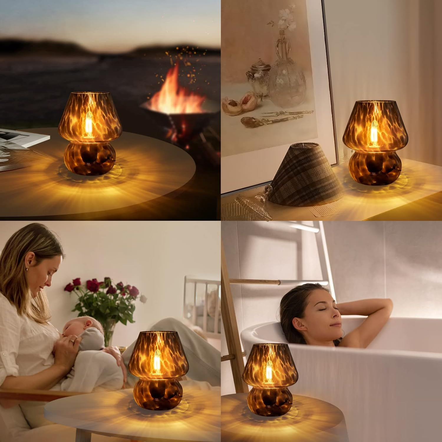 Vintage Glass Mushroom Table Lamp