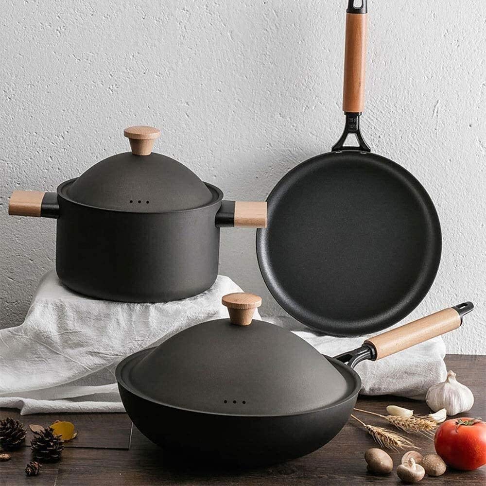 3-Piece Nonstick Iron Wok Cookware Set