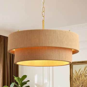 Woven Fabric Drum Pendant Light 80 cm - Adjustable Height