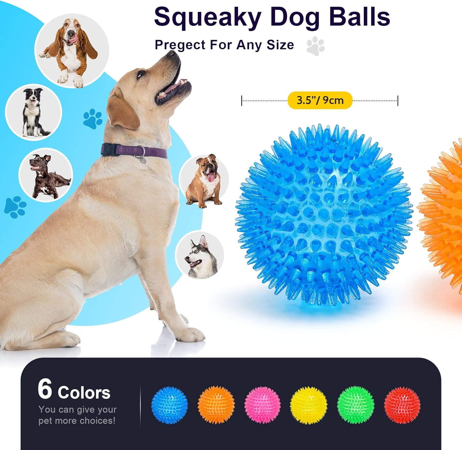 Squeaky Dog Toy Balls Set of 6