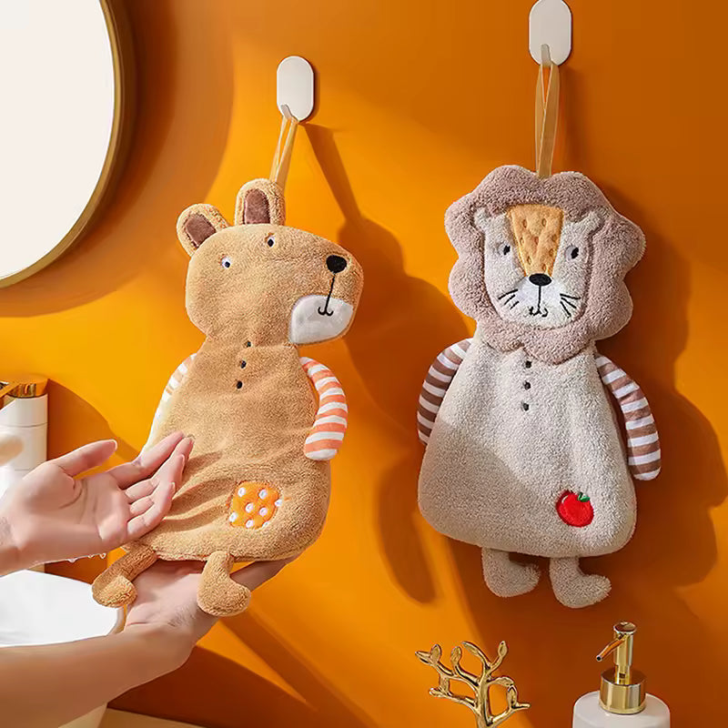 Cartoon Animal Hanging Hand Towel for Children 39x18 cm Bathroom Kitchen Soft Absorbent