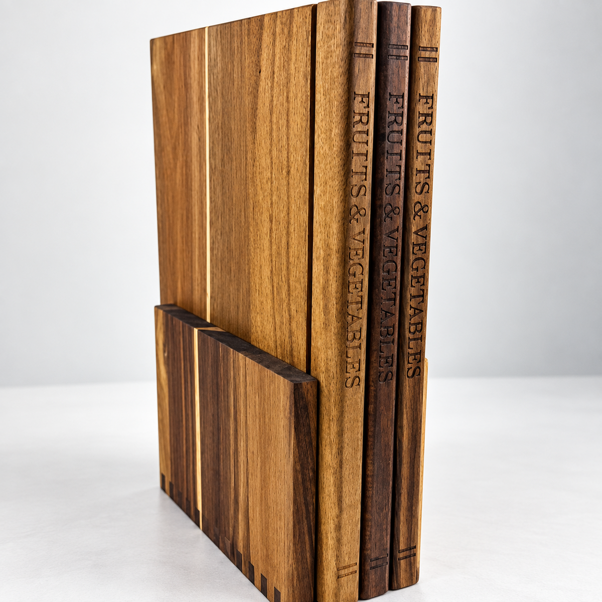 Acacia Wood Cutting Board Set with Stand